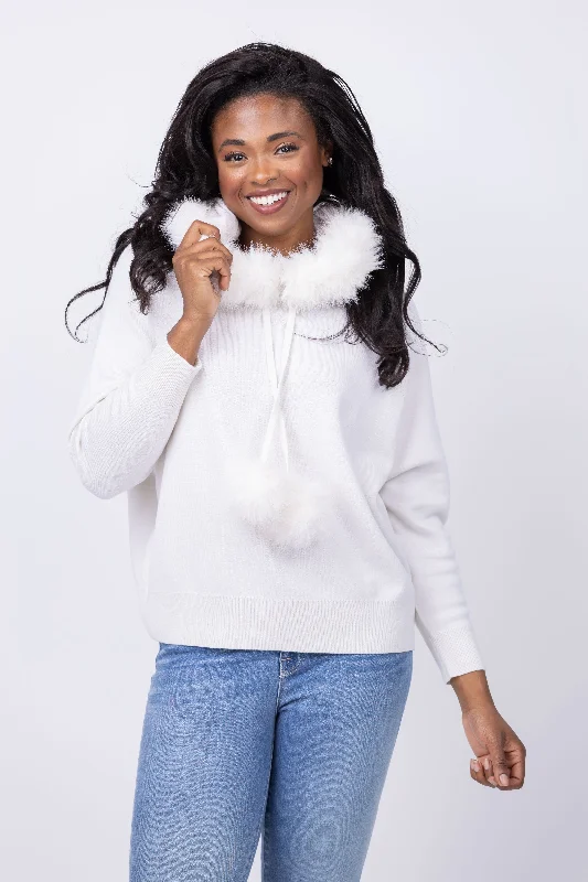 Alice + Olivia Oscar Hoodie with Faux Fur Trim in Ecru Hoodie with Fur Luxurious Winter