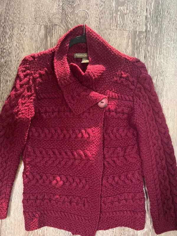 Inis Crafts Merino Wool 1 Button Sweater (Size Medium) Solid Print Embellished
