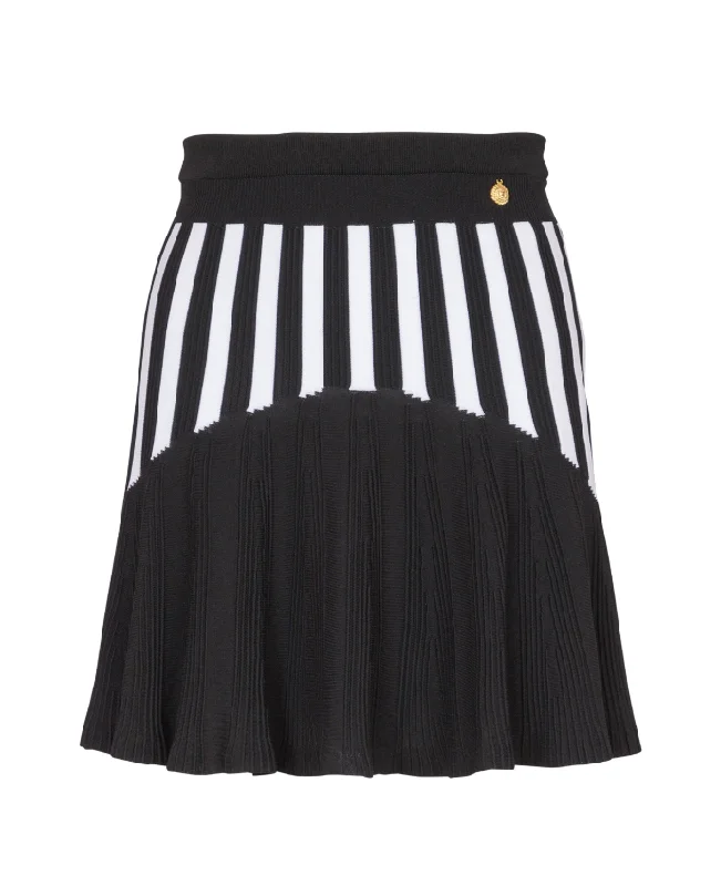 Balmain pleated striped knit skirt leather skirt durable