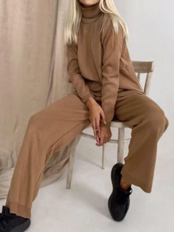 Women'S Solid Color Fashion Two-Piece Turtleneck Sweater Machine Wash Dry Clean Hand Wash