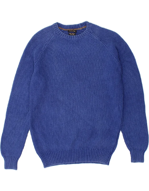 MASSIMO DUTTI Womens Crew Neck Jumper Sweater UK 16 Large Navy Blue Cotton Denim Fabric Leather Fabric Suede Fabric