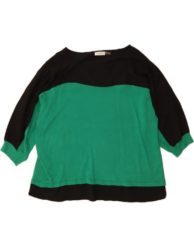 CALVIN KLEIN Womens Boat Neck Jumper Sweater UK 22 3XL Green Colourblock Mesh Sweater Canvas Denim