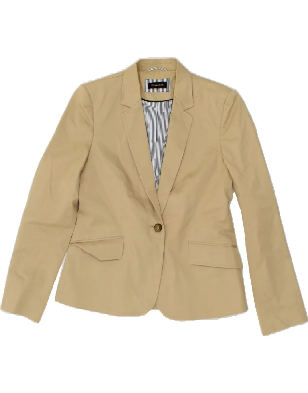 MASSIMO DUTTI Womens 1 Button Blazer Jacket EU 42 Large Beige Cotton Notch Collar Jacket Peter Pan Collar Jacket Cowl Neck Jacket
