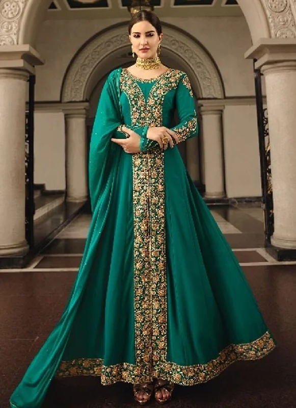 Firozi Anarkali style Straight Georgette Dress Tunics Recommended stylist