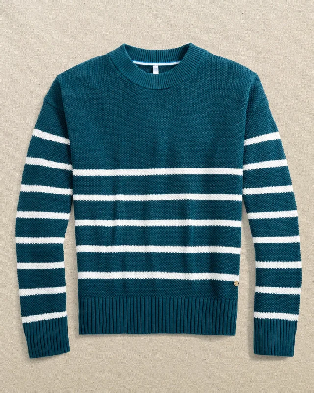 Southern Tide Women's Haisley Stripe Crew Neck Sweater - Teal Haze Casual Formal Business