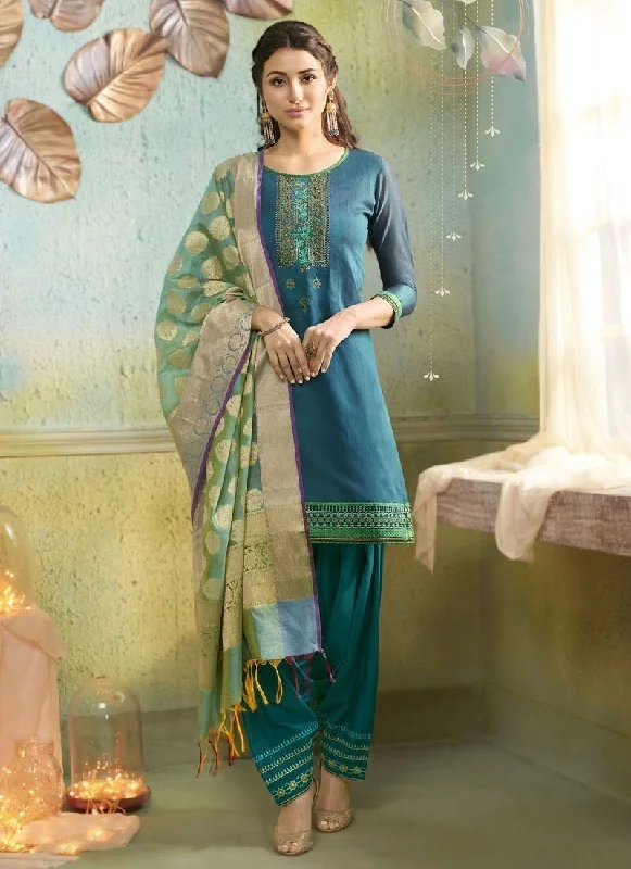 Turquoise Chanderi Patiyala Dress Tunics Exclusive limited