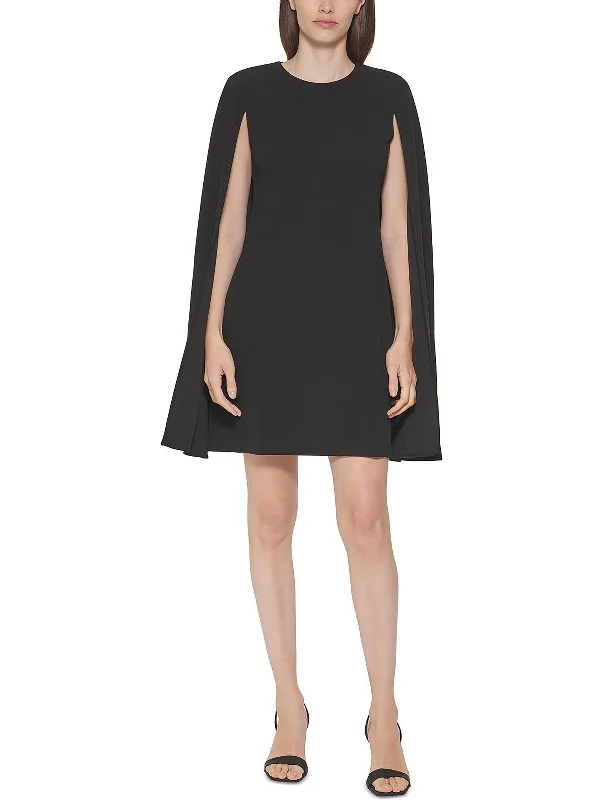 Womens Cape Sleeve Crewneck Shift Dress