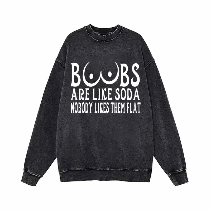 Boobs Are Like Soda Vintage Washed Sweatshirt Hoodie with Double Zipper Versatile Adjustable
