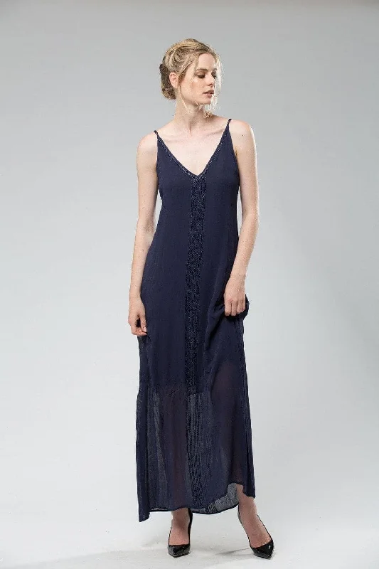 Women's Sling Style Long Navy Dress - Aria Dress