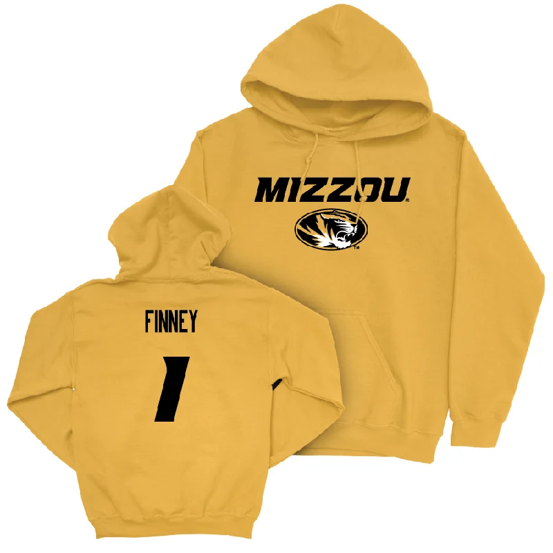 Gold Women's Volleyball Mizzou Hoodie   - Colleen Finney Hoodie with Side Slits Relaxed Casual