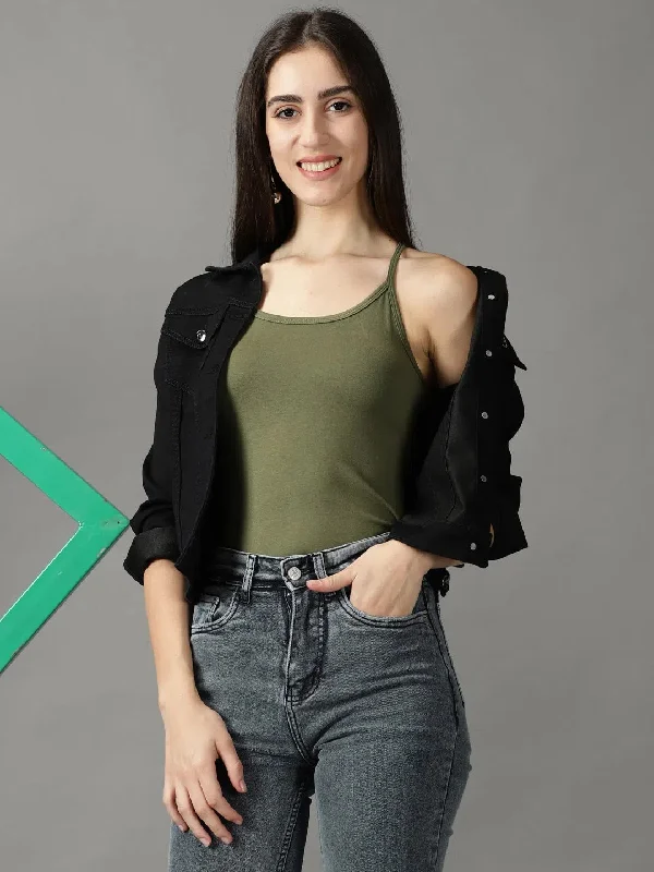 Women's Green Solid Tank Top-AE-10492-Olive basic tank top