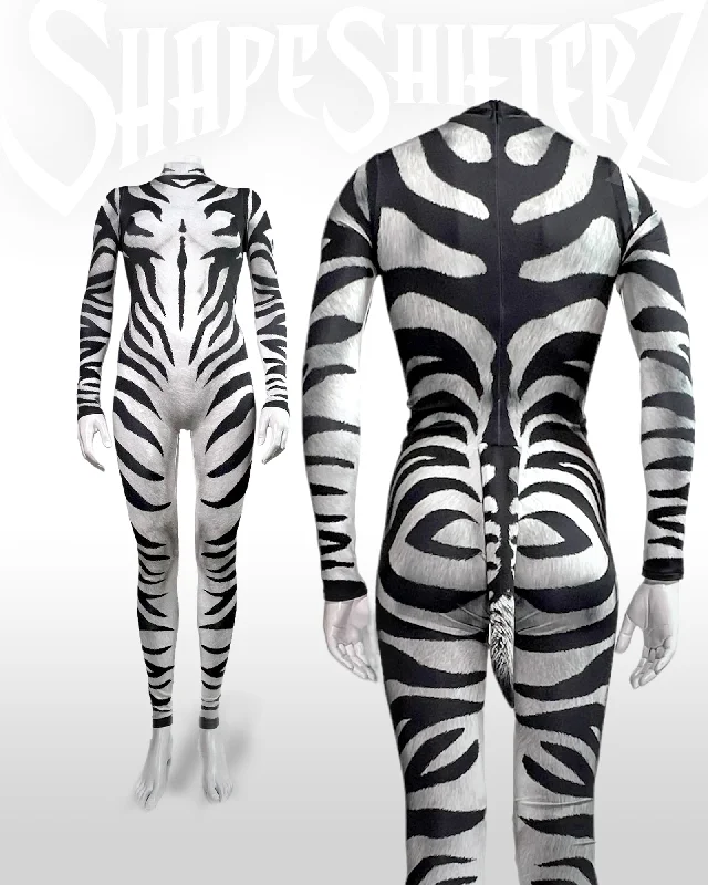 Zebra Costume Bodysuit with high collar and hidden zipper in the back - Cosplay | Athletics | Performance Trendy Bodysuit with Cutouts