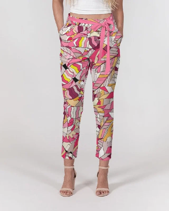 Perl Tie Waist Tapered Pants Stretch Fit Pants