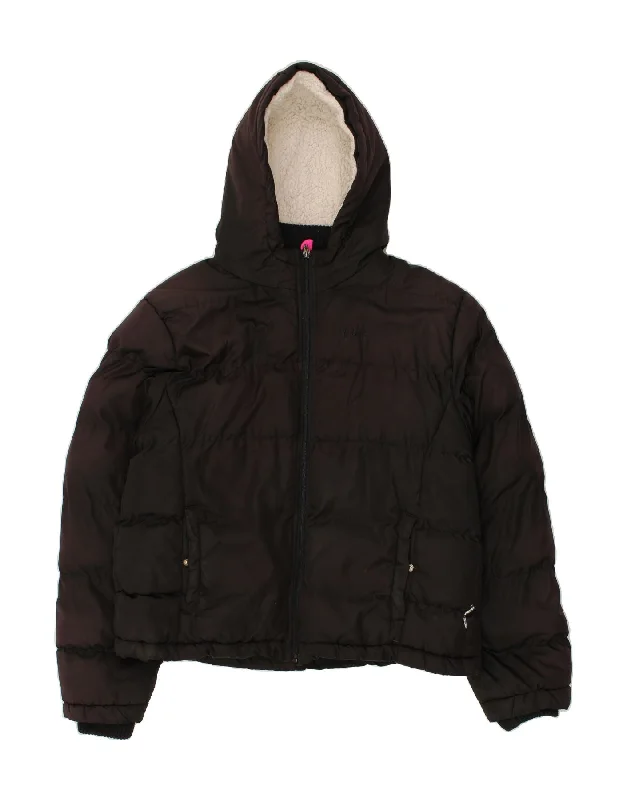 LEE COOPER Womens Hooded Padded Jacket UK 18 XL Black Polyester Chenille Fabric Brocade Fabric Lace Fabric