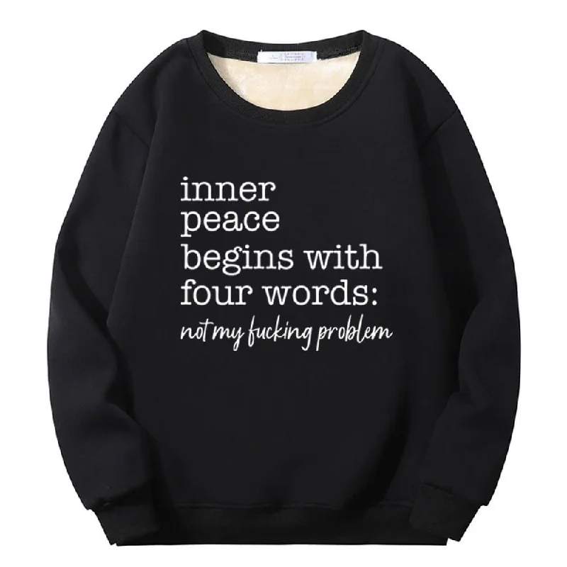 Multicolor Inner Peace Begins Crew Collar Fleece Sherpa Sweatshirt Hoodie with Metallic Shiny Futuristic