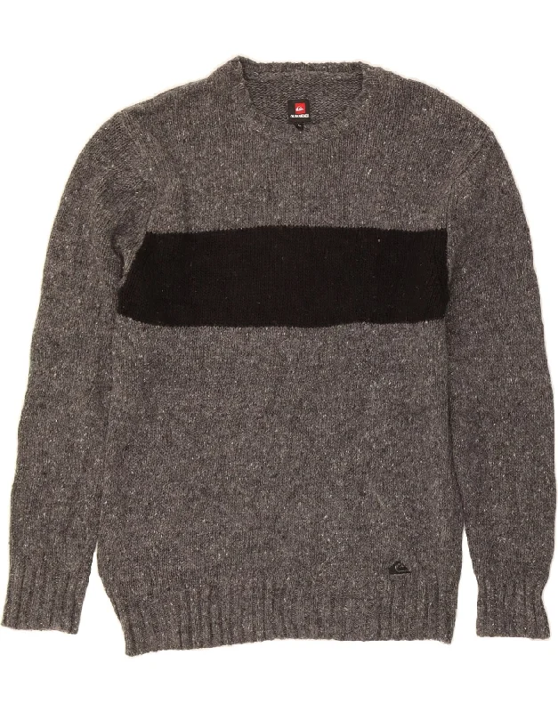 QUIKSILVER Womens Crew Neck Jumper Sweater UK 16 Large Grey Flecked Terry Blend Velvet Blend Canvas Blend