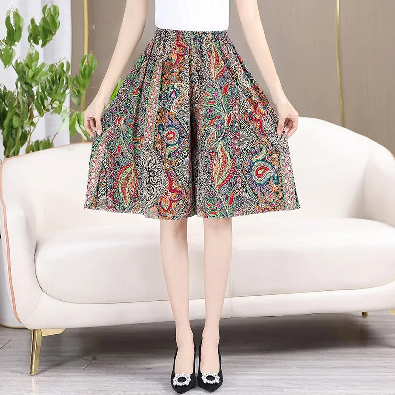 Women's  Pant Skirt Flower Print Women's Short Skirt Classic Home Leisure Breathable Chic Checkered Pants