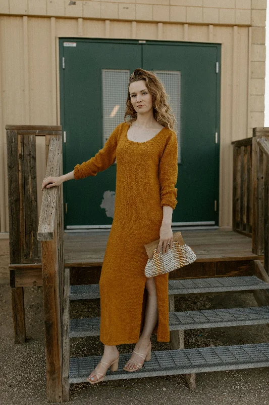 The Francine Sweater Dress by FRNCH - Mustard Elegant Classic Vintage
