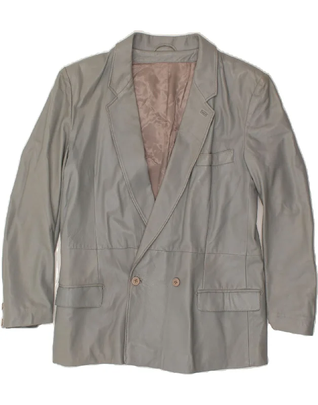 VINTAGE Womens Double Breasted Blazer Jacket IT 52 2XL Grey Leather Satin Jacket Silk Jacket Chiffon Jacket