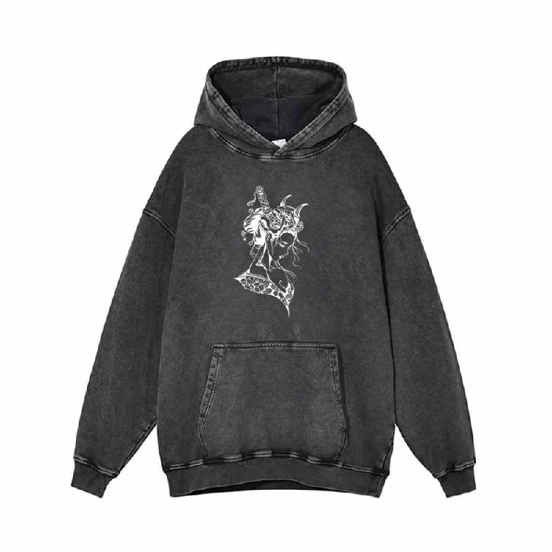 Japanese Samurai Geisha Vintage Washed Hoodie Hoodie with Drawcord Adjustable Secure
