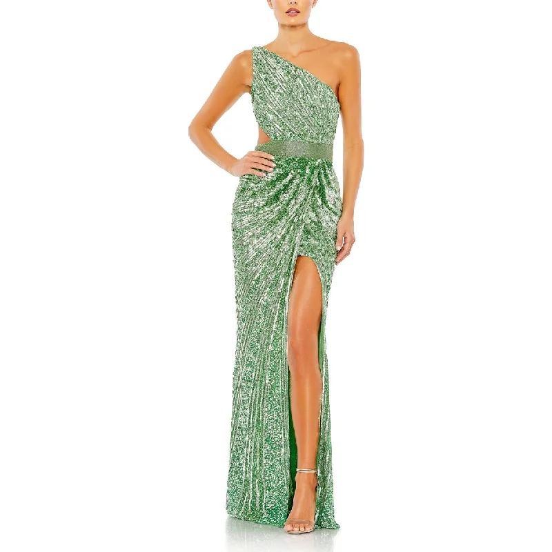 Womens Embellished One Shoulder Evening Dress