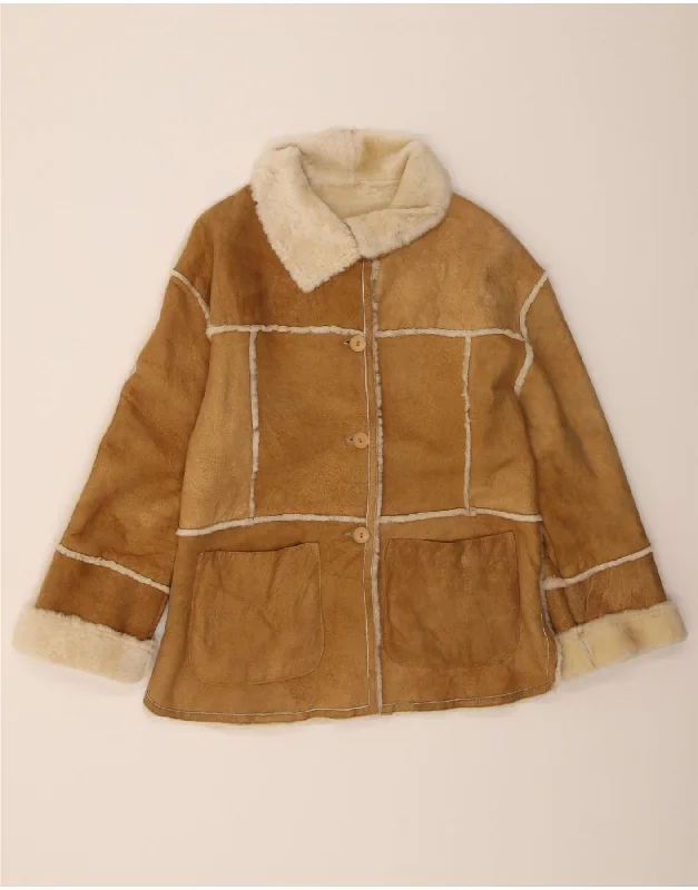 OLIVIERI LES MAREES Womens Shearling Jacket IT 42 Medium Brown Shearling Zip Front Button Front Snap Front