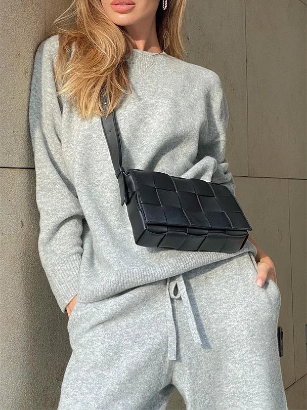 Fashion Simple Sweater Drawstring Pants Knitted Suit Cashmere Blend Cotton Blend Poly Blend