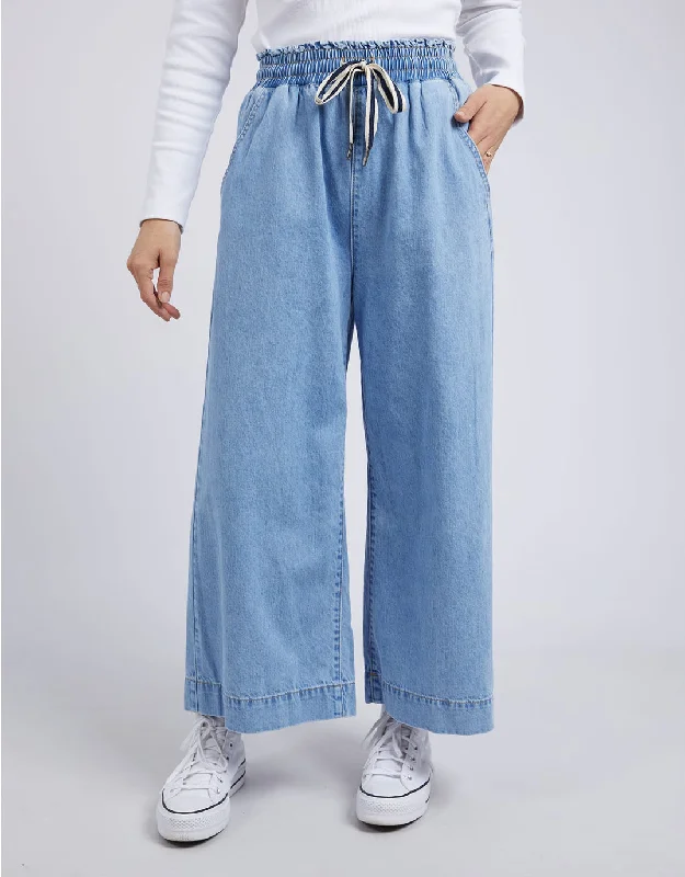Greta Wide Leg Pant - Mid Blue Denim Lightweight Jogger Pants