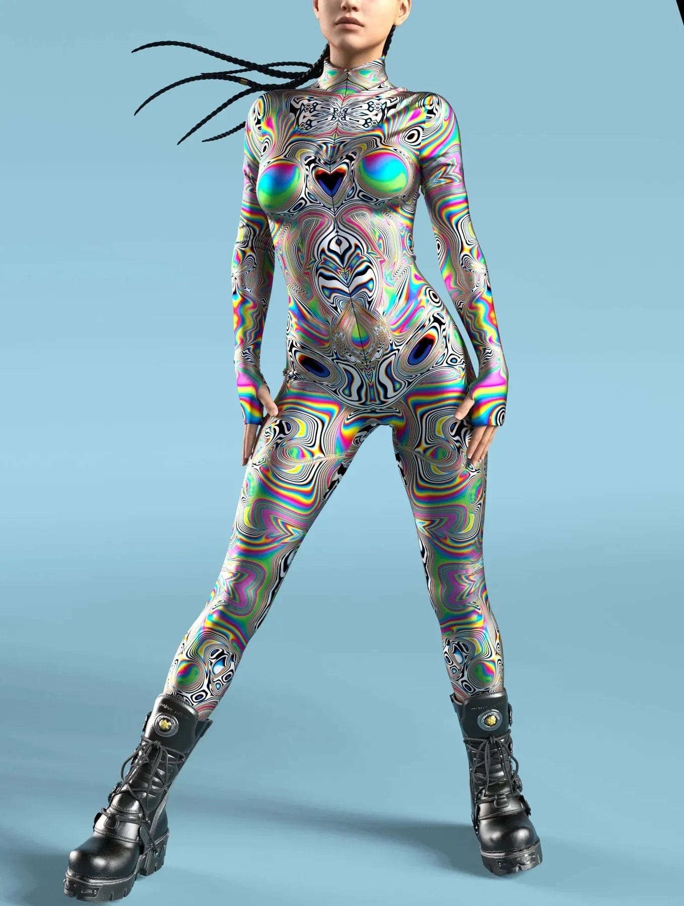 Opalescent Oil Spill Hypnotic Bodysuit - Skinny Jumpsuit Wear Onesie Doof Costume Elastic Bodysuits Rave Rompers Trendy Bodysuit with Back Tie