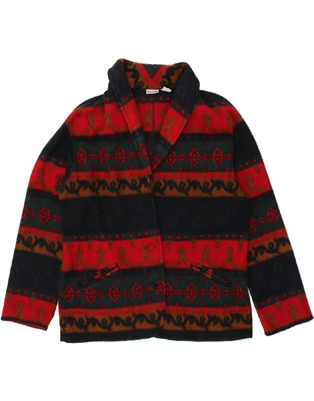 VINTAGE Womens Fleece Jacket US 8/10 Medium Red Fair Isle Polyester Satin Jacket Silk Jacket Chiffon Jacket