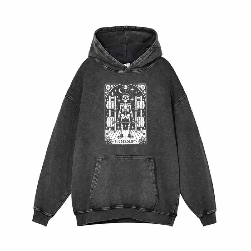 The Deadlift Tarot Card Skull Vintage Washed Hoodie Hoodie Sweatshirt Pullover
