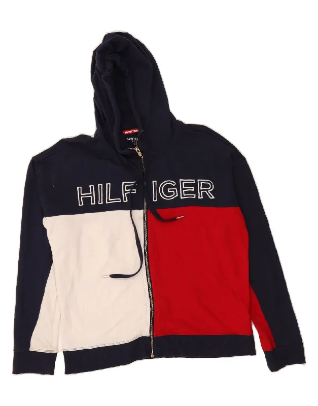 TOMMY HILFIGER Womens Zip Hoodie Sweater UK 14 Medium Multicoloured Fitted Loose Oversized