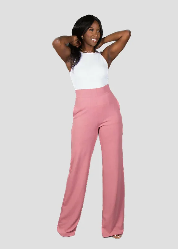 Paris Wide Leg Pants - Mauve Lightweight Linen Pants
