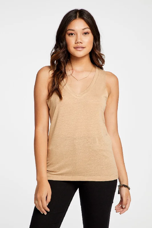 Linen Jersey V Neck Muscle Tank open back tank