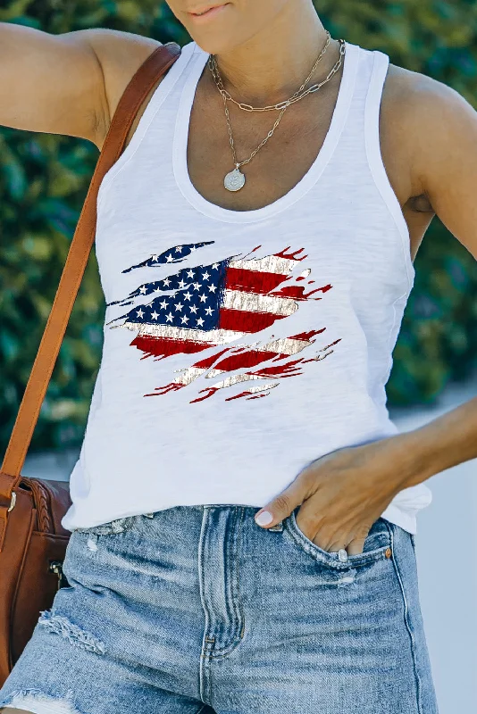 US Flag Graphic Racerback Tank peach tank top
