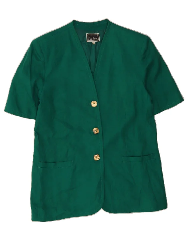 LUISA SPAGNOLI Womens 3 Button Short Sleeve Blazer Jacket IT 48 XL Green Print Jacket Jacquard Jacket Patchwork Jacket