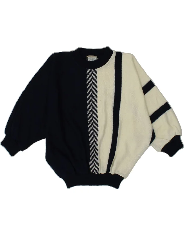 VINTAGE Womens Crew Neck Jumper Sweater UK 20 2XL Navy Blue Colourblock Chenille Fabric Brocade Fabric Lace Fabric
