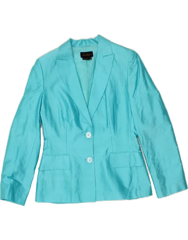 LUISA SPAGNOLI Womens 2 Button Blazer Jacket IT 44 Medium Blue Silk Knit Fabric Woven Fabric Fleece Fabric