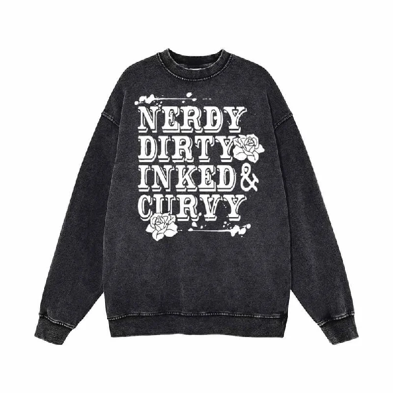 Nerdy Dirty Inked Curvy Vintage Washed Sweatshirt Zip Hoodie Drawstring Kangaroo Pocket