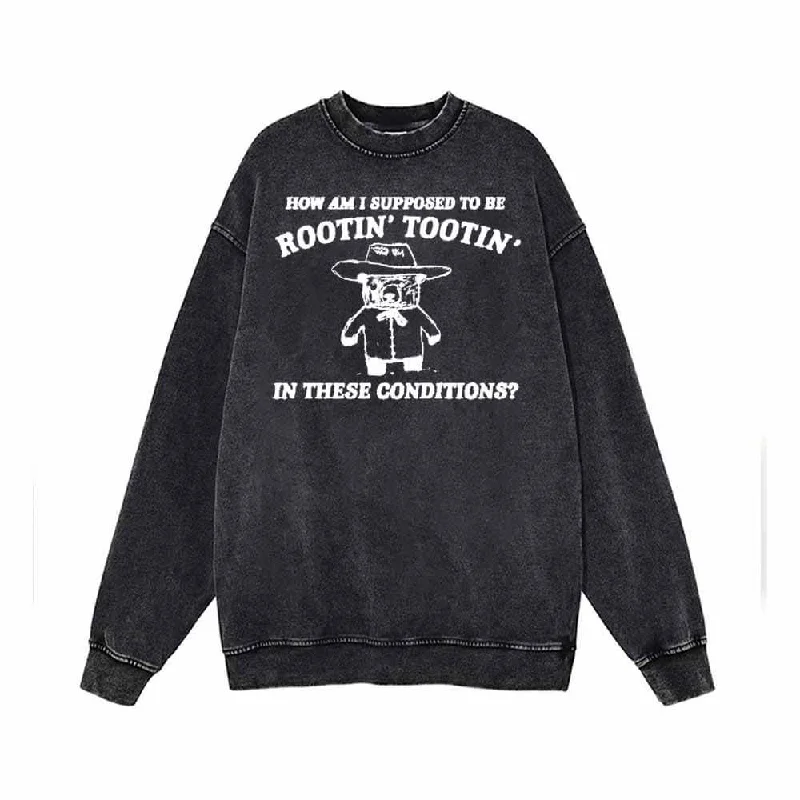How Am I Supposed To Be Vintage Washed Sweatshirt Hoodie with Drop Shoulder Relaxed Streetwear
