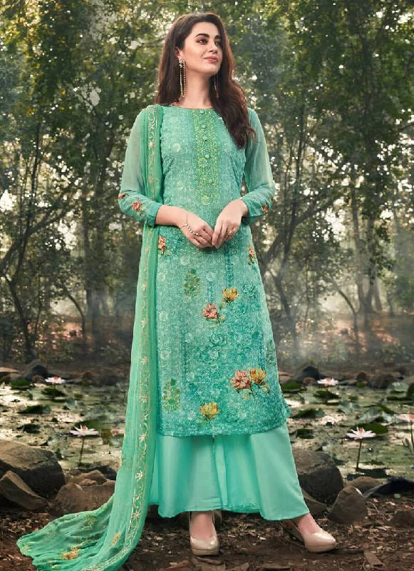 Sea Green Palazzo style Dress Georgette Tunics Luxurious premium