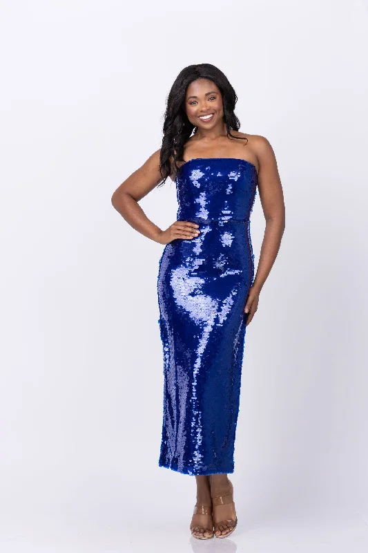 Ml Monique Lhuillier Mira Sequins Long Dress in Marine