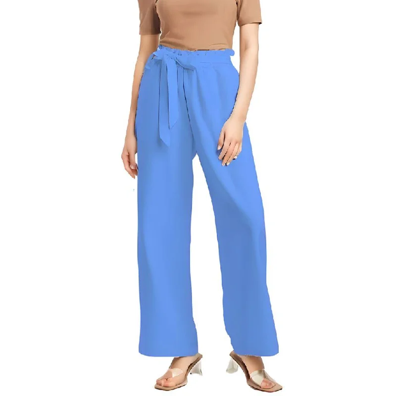 Sechia Blue High-Rise Wide Leg Pants Elegant Dress Pants