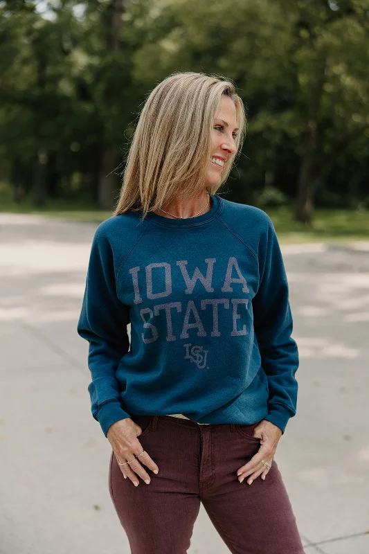 Retro x Blond Genius - ISU Iowa State Cyclones Vintage French Terry Sweatshirt in Midnight Navy Hoodie with Hem Frayed Vintage Worn