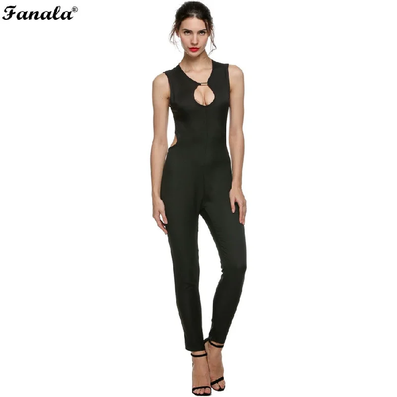 Stylish Lady Sexy Jumpsuit Romper Women Sleeveless Bodysuits O-neck Backless Summer Autumn Club Playsuits Cotton Blend S~XXL Trendy Mesh Bodysuit
