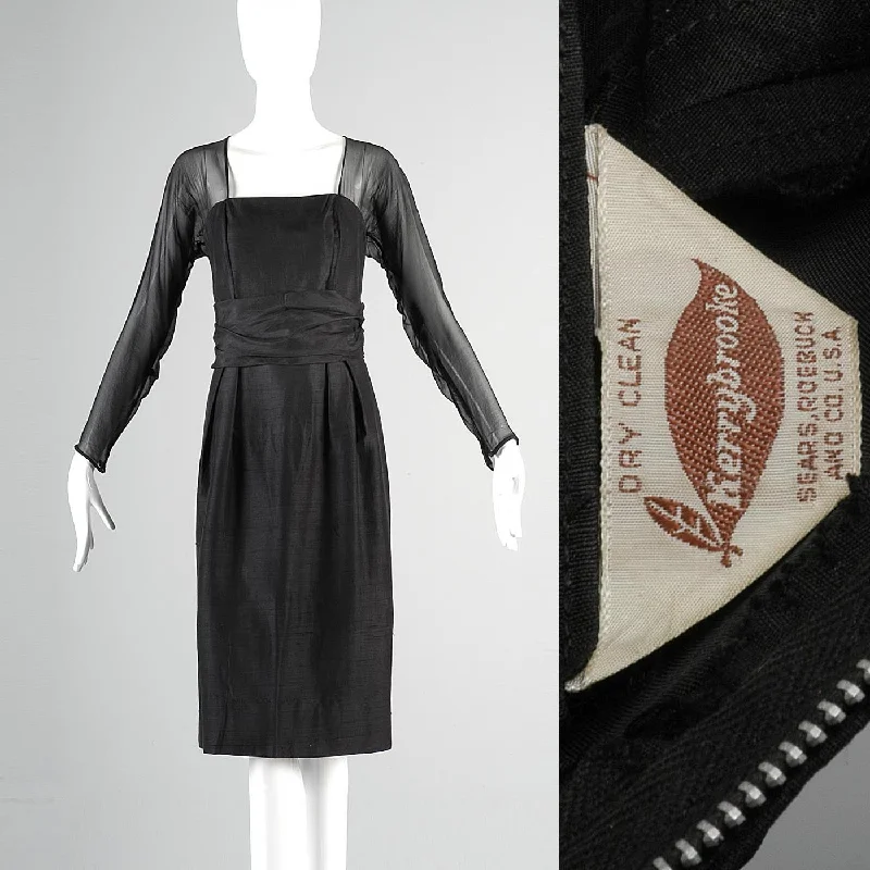 1960s Black Silk Dress with Sheer Overlay