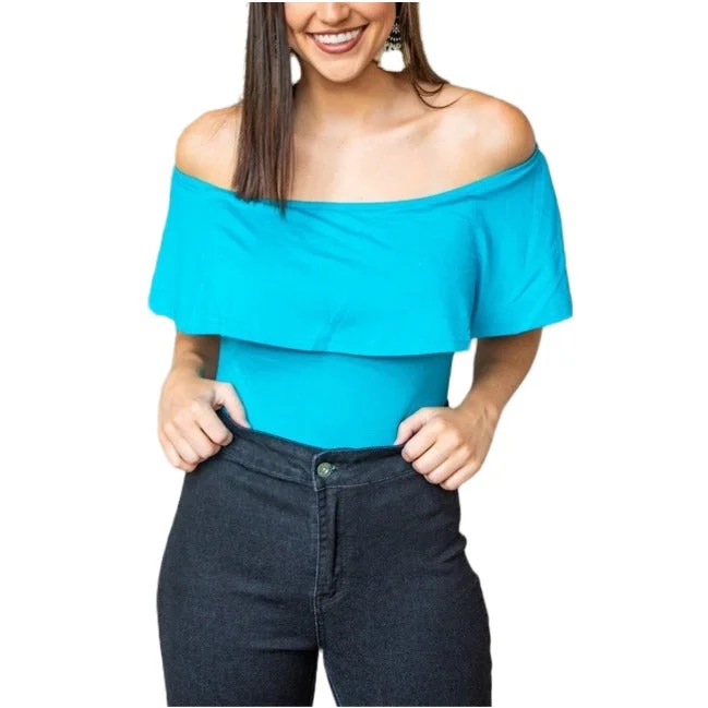 L&B Ladies Basic Off the Shoulder Jade Ruffle Bodysuit BASIC-36-JADE Trendy Off-Shoulder Bodysuit