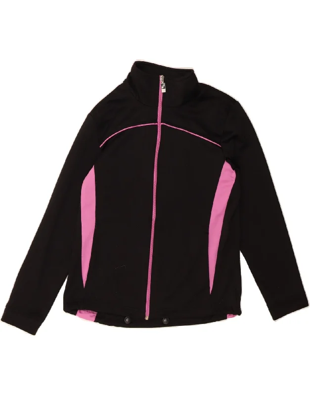 ASICS Womens Tracksuit Top Jacket UK 14 Medium Black Colourblock Polyester Welt Pockets Slit Pockets Flap Pockets
