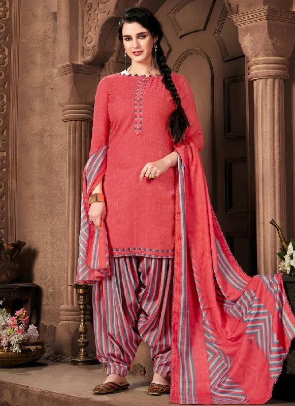 Coral Pure Pashmina Jacquard Patiyala Dress sweetheart Neckline Romantic