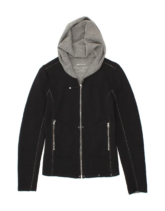 GAS Womens Zip Hoodie Sweater UK 10 Small Black Colourblock Polyamide Anti-Pilling Anti-Shrink Durable